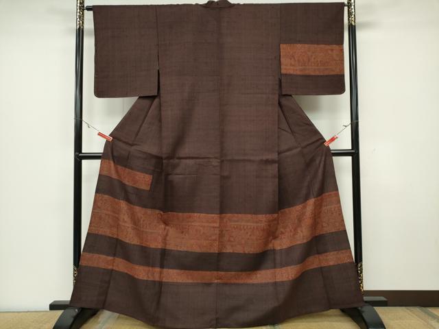 平和屋着物▽訪問着 単衣 紬地 型染め 横段花文 正絹 逸品 未使用 CAAV0962ou