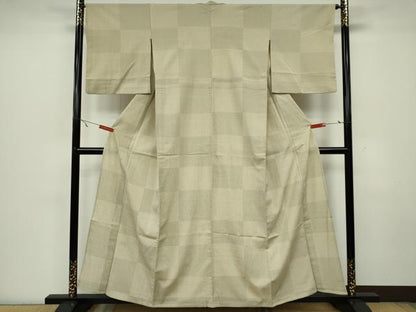 平和屋着物▽本塩沢 単衣 110亀甲 市松文様 正絹 逸品 CAAV0963ou