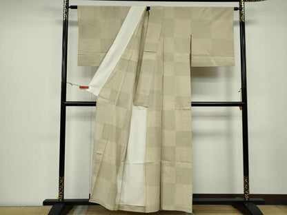 平和屋着物▽本塩沢 単衣 110亀甲 市松文様 正絹 逸品 CAAV0963ou