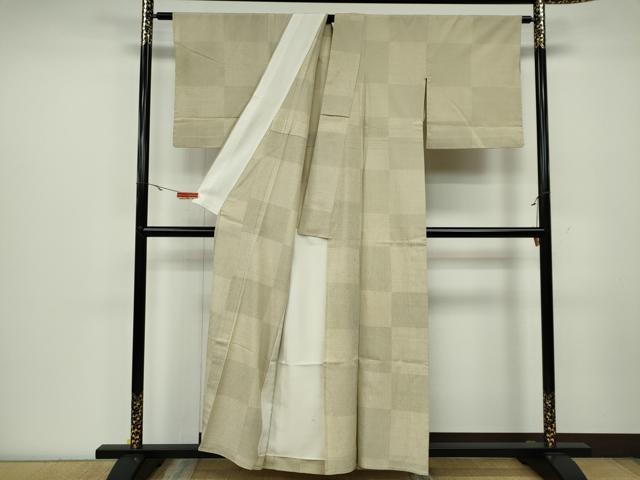 平和屋着物▽本塩沢 単衣 110亀甲 市松文様 正絹 逸品 CAAV0963ou