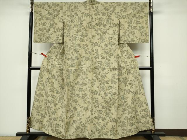 平和屋着物▽上質な紬 単衣 枝花文 正絹 逸品 CAAV0966ou