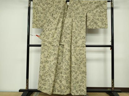 平和屋着物▽上質な紬 単衣 枝花文 正絹 逸品 CAAV0966ou