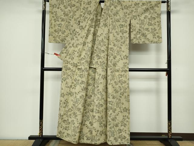 平和屋着物▽上質な紬 単衣 枝花文 正絹 逸品 CAAV0966ou