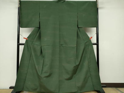 平和屋着物▽上質な小紋 単衣 横段文 ふくれ織 正絹 逸品 CAAV0968ou