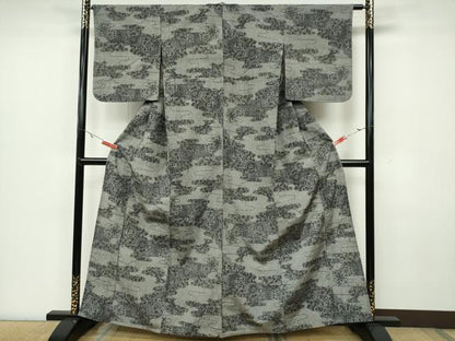 平和屋着物▽上質な紬　単衣　エ霞吉祥文　正絹　逸品　CAAV0970ou