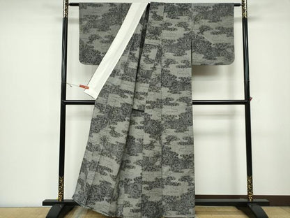 平和屋着物▽上質な紬　単衣　エ霞吉祥文　正絹　逸品　CAAV0970ou