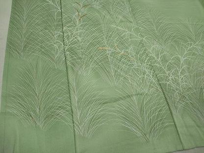 平和屋着物▽訪問着　単衣　刺繍　秋草文　暈し染め　金彩　正絹　逸品　CAAV0975ou