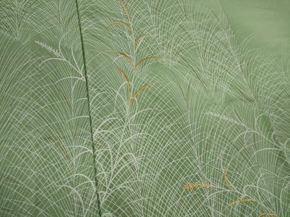 平和屋着物▽訪問着　単衣　刺繍　秋草文　暈し染め　金彩　正絹　逸品　CAAV0975ou