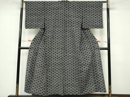 平和屋着物▽上質なお召 単衣 麻の葉文様 正絹 逸品 CAAV0976ou