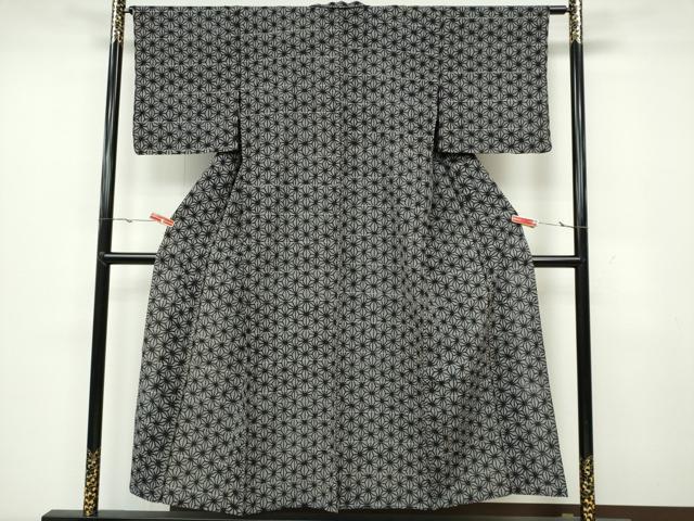 平和屋着物▽上質なお召 単衣 麻の葉文様 正絹 逸品 CAAV0976ou