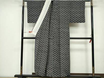 平和屋着物▽上質なお召 単衣 麻の葉文様 正絹 逸品 CAAV0976ou