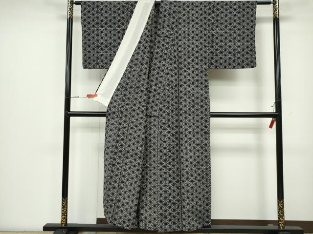 平和屋着物▽上質なお召 単衣 麻の葉文様 正絹 逸品 CAAV0976ou