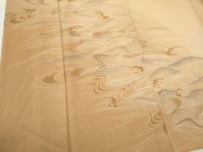 平和屋着物▽訪問着 単衣 刺繍 立波文 暈し染め 正絹 逸品 CAAV0977ou