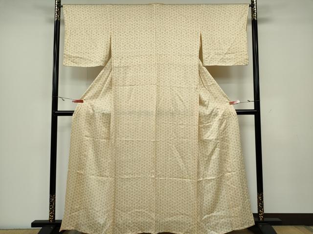 平和屋着物▽上質な小紋 単衣 麻の葉文様 正絹 逸品 CAAV0978ou