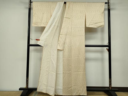平和屋着物▽上質な小紋 単衣 麻の葉文様 正絹 逸品 CAAV0978ou