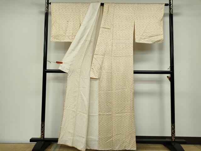 平和屋着物▽上質な小紋 単衣 麻の葉文様 正絹 逸品 CAAV0978ou