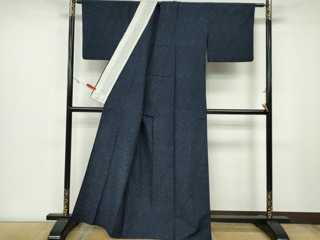 平和屋着物▽結城紬 単衣 幾何学文 正絹 逸品 CAAV0981ou