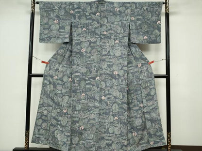 平和屋着物▽上質な小紋 単衣 ろうけつ染め 風景草木文 正絹 逸品 CAAV0983ou