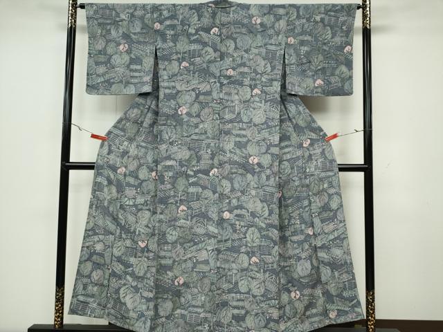 平和屋着物▽上質な小紋 単衣 ろうけつ染め 風景草木文 正絹 逸品 CAAV0983ou