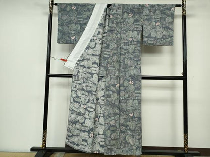 平和屋着物▽上質な小紋 単衣 ろうけつ染め 風景草木文 正絹 逸品 CAAV0983ou