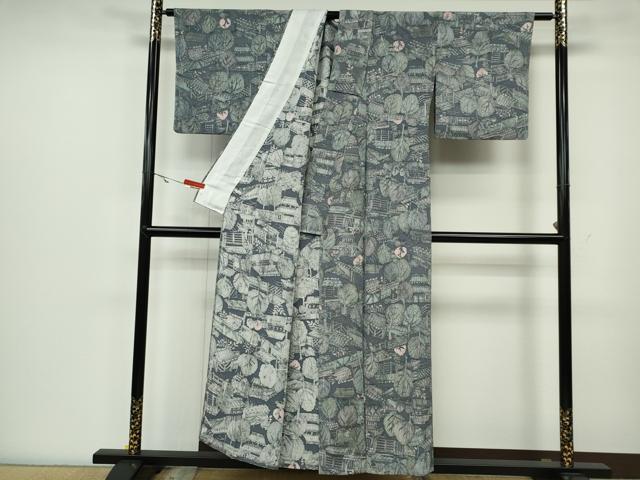 平和屋着物▽上質な小紋 単衣 ろうけつ染め 風景草木文 正絹 逸品 CAAV0983ou