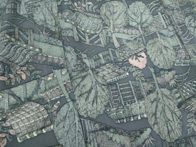 平和屋着物▽上質な小紋 単衣 ろうけつ染め 風景草木文 正絹 逸品 CAAV0983ou
