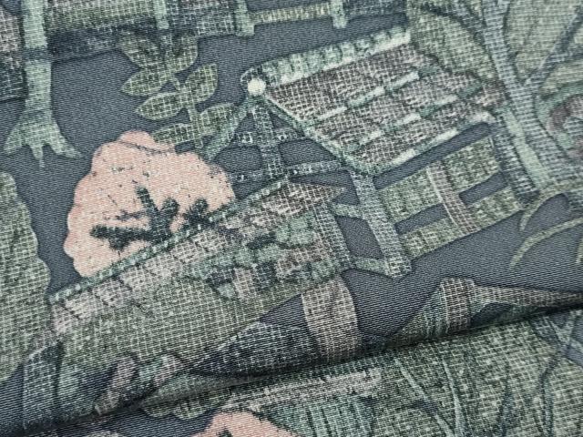 平和屋着物▽上質な小紋 単衣 ろうけつ染め 風景草木文 正絹 逸品 CAAV0983ou