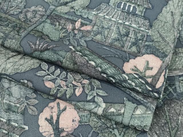 平和屋着物▽上質な小紋 単衣 ろうけつ染め 風景草木文 正絹 逸品 CAAV0983ou