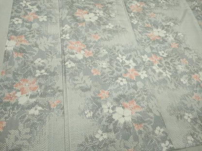平和屋着物▽上質な紬　単衣　草木文　正絹　逸品　CAAV0984ou