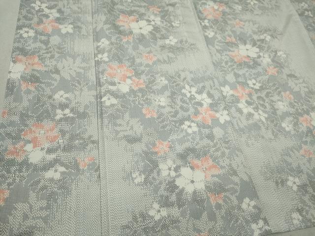 平和屋着物▽上質な紬　単衣　草木文　正絹　逸品　CAAV0984ou