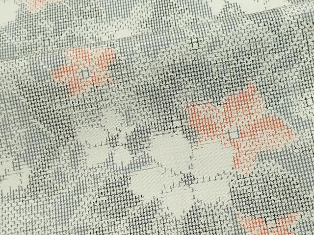 平和屋着物▽上質な紬　単衣　草木文　正絹　逸品　CAAV0984ou