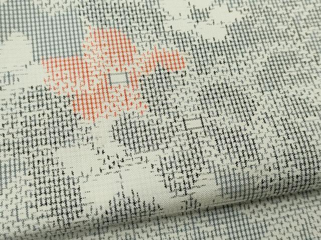 平和屋着物▽上質な紬　単衣　草木文　正絹　逸品　CAAV0984ou