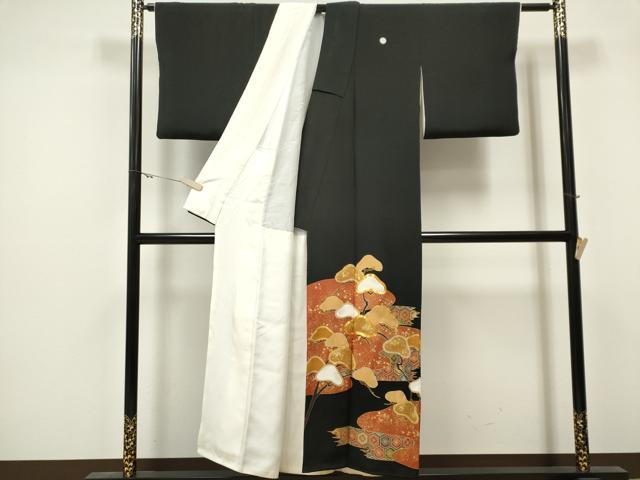 平和屋着物■豪華黒留袖 駒刺繍 枝松文 金彩 正絹 逸品 CAAV1186ou