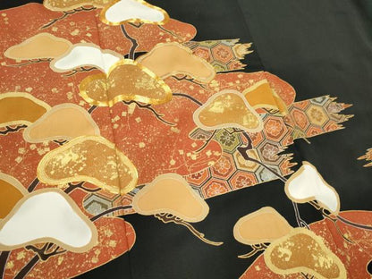 平和屋着物■豪華黒留袖 駒刺繍 枝松文 金彩 正絹 逸品 CAAV1186ou