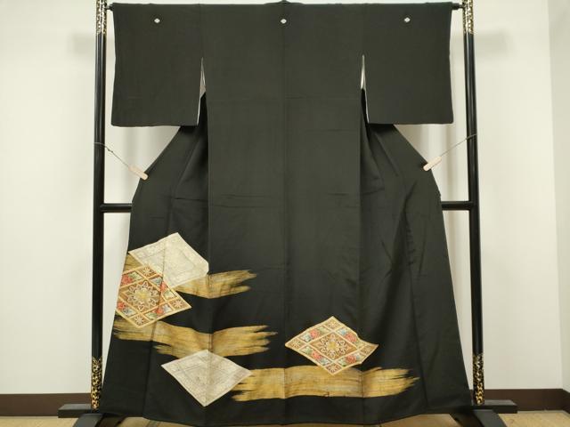 平和屋着物■豪華黒留袖 駒刺繍 菱花文 金彩 正絹 逸品 CAAV1190ou