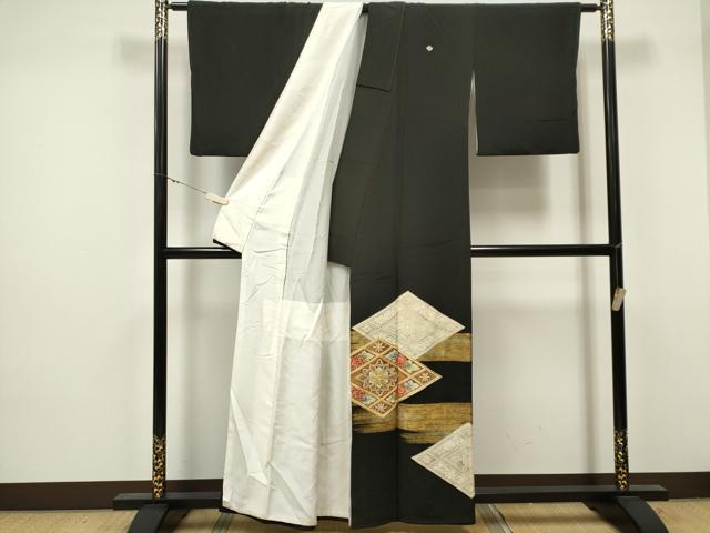 平和屋着物■豪華黒留袖 駒刺繍 菱花文 金彩 正絹 逸品 CAAV1190ou