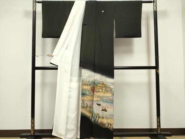 平和屋着物■豪華黒留袖 手描き 鴛鴦風景文 暈し染め 金銀彩 正絹 逸品 CAAV1193ou