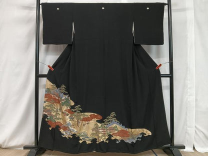 平和屋着物■豪華黒留袖　人物風景文　金彩　正絹　逸品　CAAV1514kb