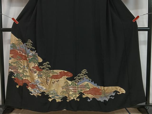 平和屋着物■豪華黒留袖　人物風景文　金彩　正絹　逸品　CAAV1514kb