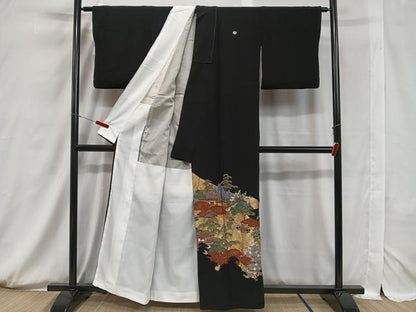 平和屋着物■豪華黒留袖　人物風景文　金彩　正絹　逸品　CAAV1514kb