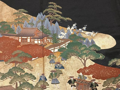 平和屋着物■豪華黒留袖　人物風景文　金彩　正絹　逸品　CAAV1514kb