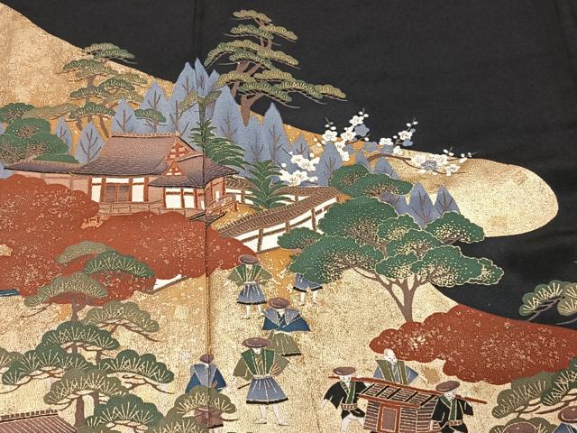 平和屋着物■豪華黒留袖　人物風景文　金彩　正絹　逸品　CAAV1514kb