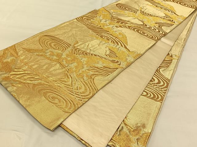 平和屋着物◎六通柄袋帯 流水飛鶴文 金糸 正絹 逸品 CAAV1619qv