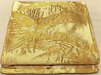 平和屋着物◎六通柄袋帯 流水飛鶴文 金糸 正絹 逸品 CAAV1619qv