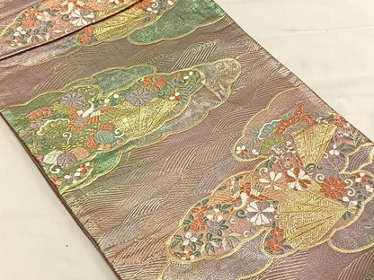 平和屋着物◎六通柄袋帯 花鳥文 金糸 正絹 逸品 CAAV1630qv