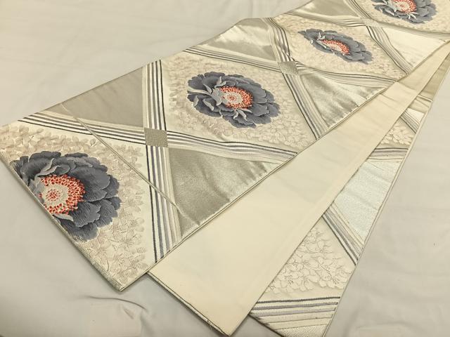 平和屋着物◎六通柄袋帯 唐織 天井花文 銀糸 正絹 逸品 CAAV1631qv