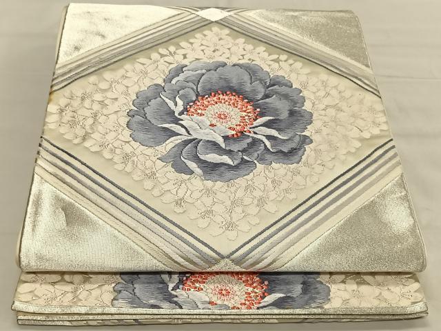 平和屋着物◎六通柄袋帯 唐織 天井花文 銀糸 正絹 逸品 CAAV1631qv