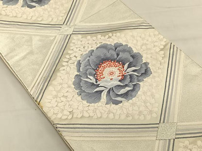 平和屋着物◎六通柄袋帯 唐織 天井花文 銀糸 正絹 逸品 CAAV1631qv