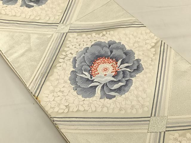 平和屋着物◎六通柄袋帯 唐織 天井花文 銀糸 正絹 逸品 CAAV1631qv