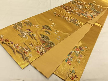 平和屋着物◎六通柄袋帯 唐織 桃山御所車文 金糸 正絹 逸品 CAAV1632qv